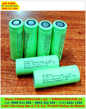 Pin sạc NiMh 1.2v A3000mAh, Pin sạc công nghiệp đầu bằng Grepow NiMh 1.2v A3000mAh, Cell pin Grepow 1.2v A3000mAh